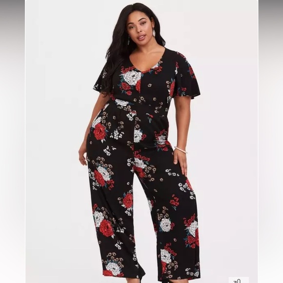 Torrid Black Floral Jumpsuit with wide legs - Picture 1 of 12